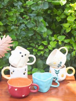 WEAVING HOMES - Multi-Color Floral & Heart Mugs (Pack of 6)