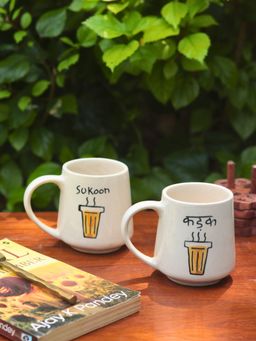 WEAVING HOMES - White Kadak & Sukoon Mugs - The Chai Lover Edit (Pack of 2)