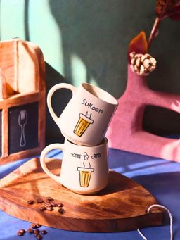 WEAVING HOMES - White Sukoon & Chai Ho Jaye Mugs - The Chai Lover Edit (Pack of 2)