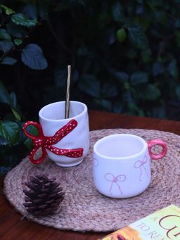 WEAVING HOMES - White Pinteresty Bow Mug & Girlie Bow Mug (Pack of 2)