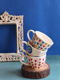 WEAVING HOMES - White Heart Swirl Mugs (Pack of 3)