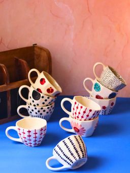 WEAVING HOMES - White Floral Charm Mugs (Pack of 10)