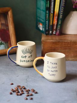 WEAVING HOMES - White Sunshine & Happy Mug (Pack of 2)