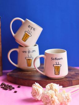 WEAVING HOMES - White The Chai Mugs (Pack of 3)