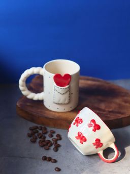 WEAVING HOMES - White Love Letter & Bow Mug (Pack of 2)