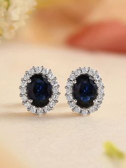 Ornate Jewels - 925 Silver Blue Sapphire & American Diamond Halo Stud Earring for Women & Girls