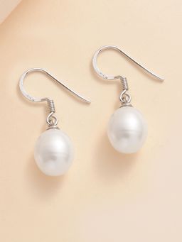 Ornate Jewels - 925 Silver 10 MM Pearl Hook Drop Earring for Women and Girls (One Size)