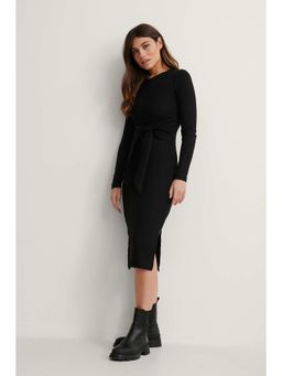 NA-KD - Belted Slit Detail Dress - Black