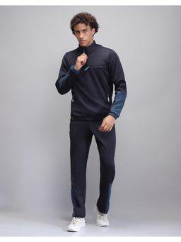 Rock.it - Men Solid Navy Blue High Neck Full Sleeve Jacket with Track Pant