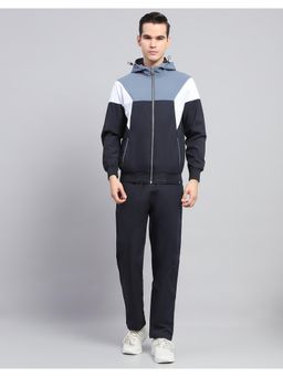 Monte Carlo - Men Navy Blue Colorblock Hooded Neck Full Sleeve Hoodie with Track Pant