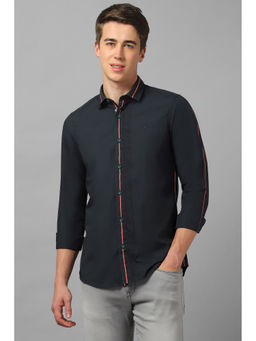 Allen Solly - Men Navy Custom Fit Solid Full Sleeves Casual Shirts