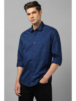 Louis Philippe - Men Navy Slim Fit Print Full Sleeves Casual Shirt