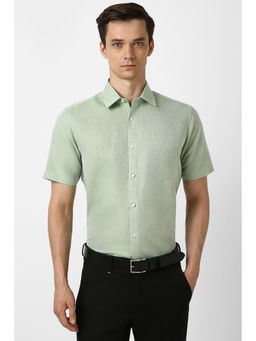 Van Heusen - Men Green Regular Fit Solid Half Sleeves Formal Shirt