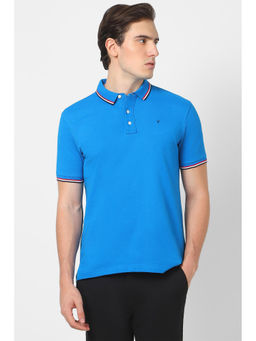 Van Heusen - Men Blue Solid Polo Neck T-shirt