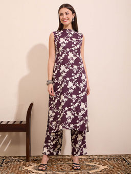 FASHOR - Women Burgundy Floral Printed Co-Ord Set