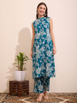 FASHOR - Women Teal Floral Printed Co-Ord Set