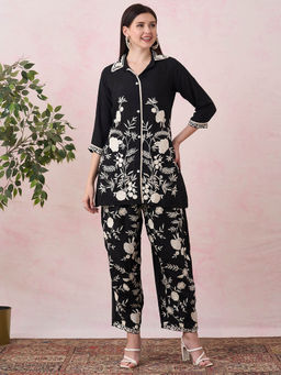 FASHOR - Women Black Floral Embroidered Co-Ord Set