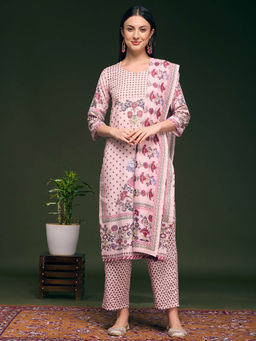 FASHOR - Women Pink Floral Printed Kurta with Pant and Dupatta