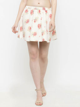 Sera - Off White Floral Print Mini Skirt