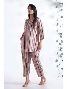 BREATH:ABLES - Pink Cotton Stripes Loungewear Kurta with Pant