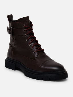 EZOK - Mens Casual Lace-Ups Boots Maroon