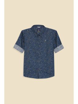 Allen Solly - Boys Navy Blue Print Slim Fit Shirt