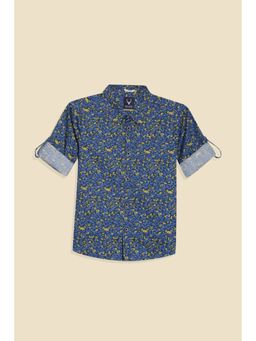 Allen Solly - Boys Navy Blue Print Slim Fit Shirt