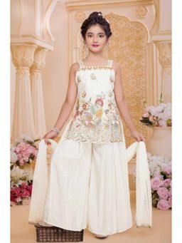 Lagorii - White Embroidered Regular Kurta and Palazzo with Dupatta
