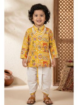 Lagorii - Yellow Printed Regular Kurta with Dhoti