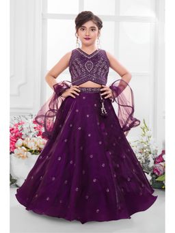 Lagorii - Purple Embroidered Regular Choli and Lehenga with Dupatta