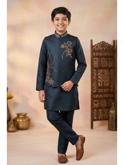 Lagorii - Blue Embroidered Regular Kurta with Nehru Jacket and Pyjama