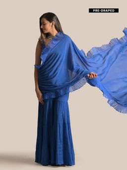 Cupid Cotton - Hana Blue Drape Saree with Stitched Blouse