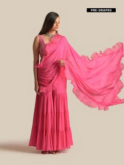 Cupid Cotton - Hana Pink Drape Saree with Stitched Blouse