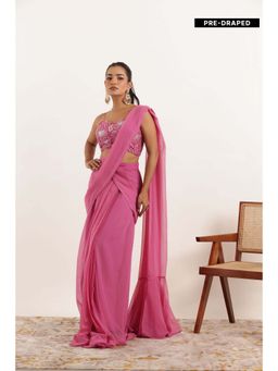 DEASHA INDIA - Vedika Pink Pre Draped Ruffle with Stitched Blouse