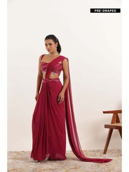 DEASHA INDIA - Alina Cherry Pink Pre Draped Saree with Stitched Blouse