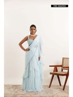 DEASHA INDIA - Anoushka Powder Blue Ruffle Saree with Stitched Blouse