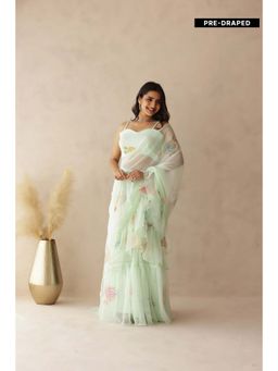 DEASHA INDIA - Jiya Green Hand Painted Pre-Draped Saree with Stitched Blouse