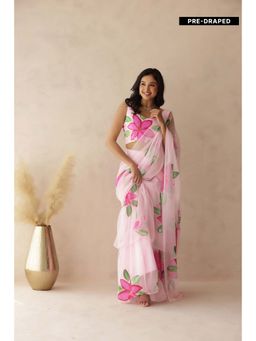 DEASHA INDIA - Yuvika Pink Hand Painted Pre-Draped Saree with Stitched Blouse