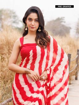 Geroo Jaipur - Red And Yellow Pre-Stitched Chiffon Saree with Unstitched Blouse
