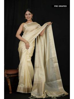 Isadora Life - Womens Stripes Zari Ivory Pre-Draped Saree With Unstitched Blouse
