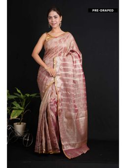 Isadora Life - Womens Woven Lace Work Pink Pre-Draped Saree With Unstitched Blouse