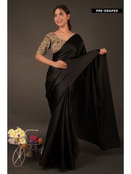 Isadora Life - Womens Plain Black Pre-Draped Saree with Unstitched Blouse