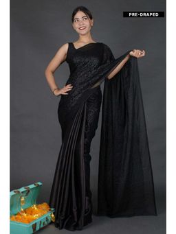 Isadora Life - Womens Sequined Black Pre-Draped Saree with Unstitched Blouse