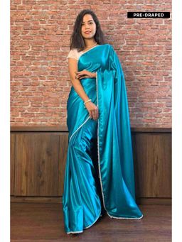 Isadora Life - Womens Solid Gota Blue Pre-Draped Saree with Unstitched Blouse