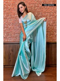 Isadora Life - Womens Solid Gota Blue Pre-Draped Saree With Unstitched Blouse