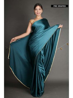 Isadora Life - Womens Solid Sequined Blue Pre-Draped Saree With Unstitched Blouse