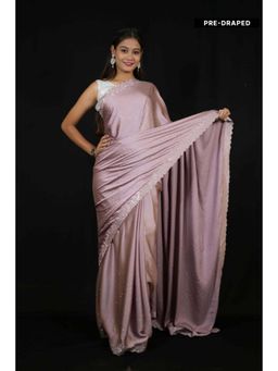 Isadora Life - Womens Sequined Purple Pre-Draped Saree with Unstitched Blouse