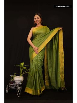Isadora Life - Womens Solid Tassels Green Pre-Draped Saree with Unstitched Blouse