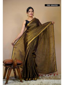 Isadora Life - Womens Solid Tassels Gold Pre-Draped Saree with Unstitched Blouse