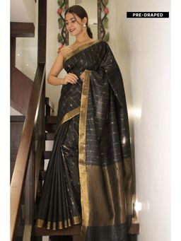 Isadora Life - Womens Woven Zari Black Pre-Draped Saree with Unstitched Blouse